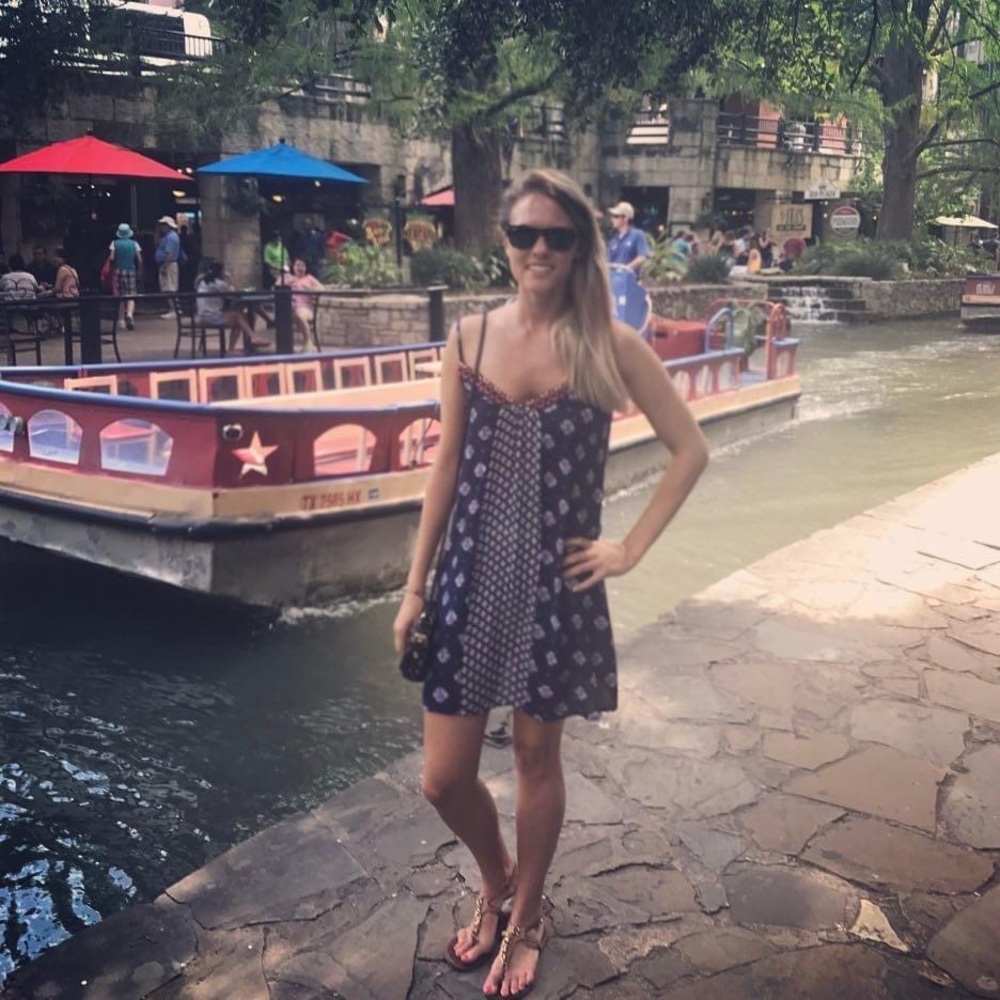 Blue slip dress with a pattern